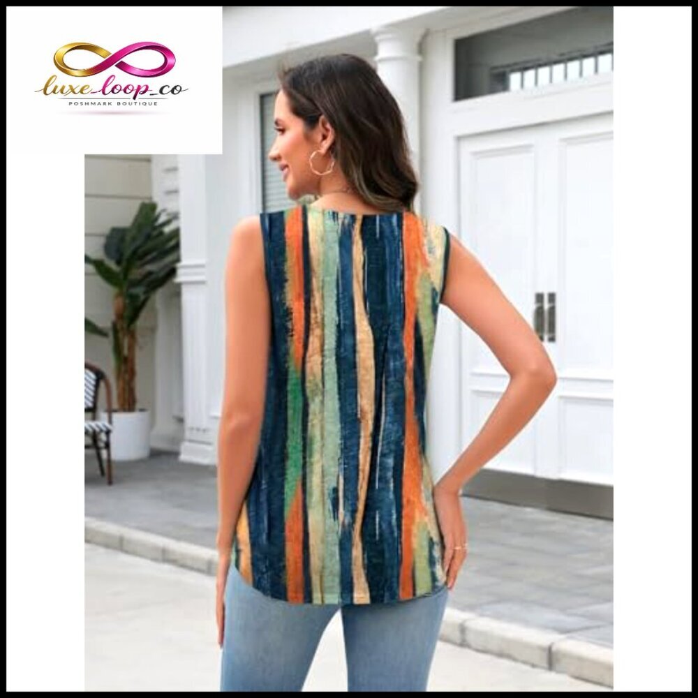 V-Neck Sleeveless Tank Top Loose Fit Blouse Business Casual Summer Tops - Picture 4 of 7